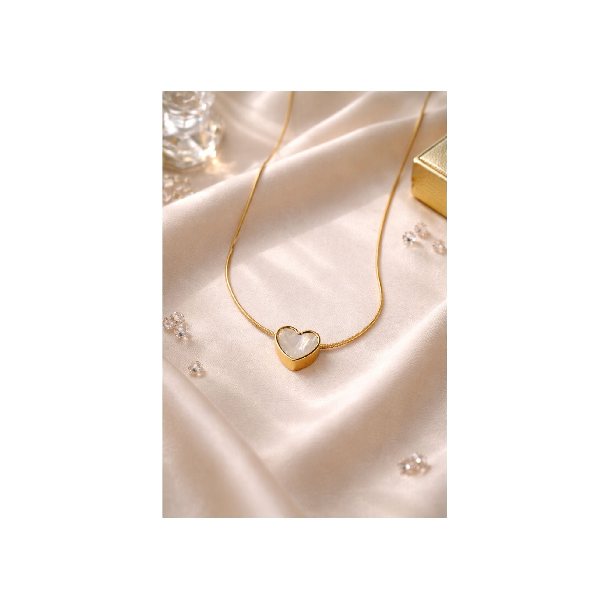 Golden Pearl Heart Necklace