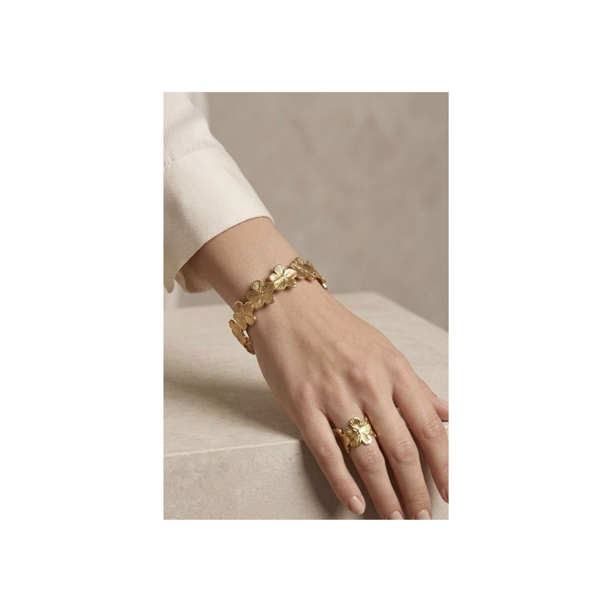Golden Blossom Bracelet & Ring Set