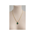 Vintage Emerald-Green Oval Cabochon Necklace – 304 Anti-Tarnish Gold Stainless Steel Satellite Chain