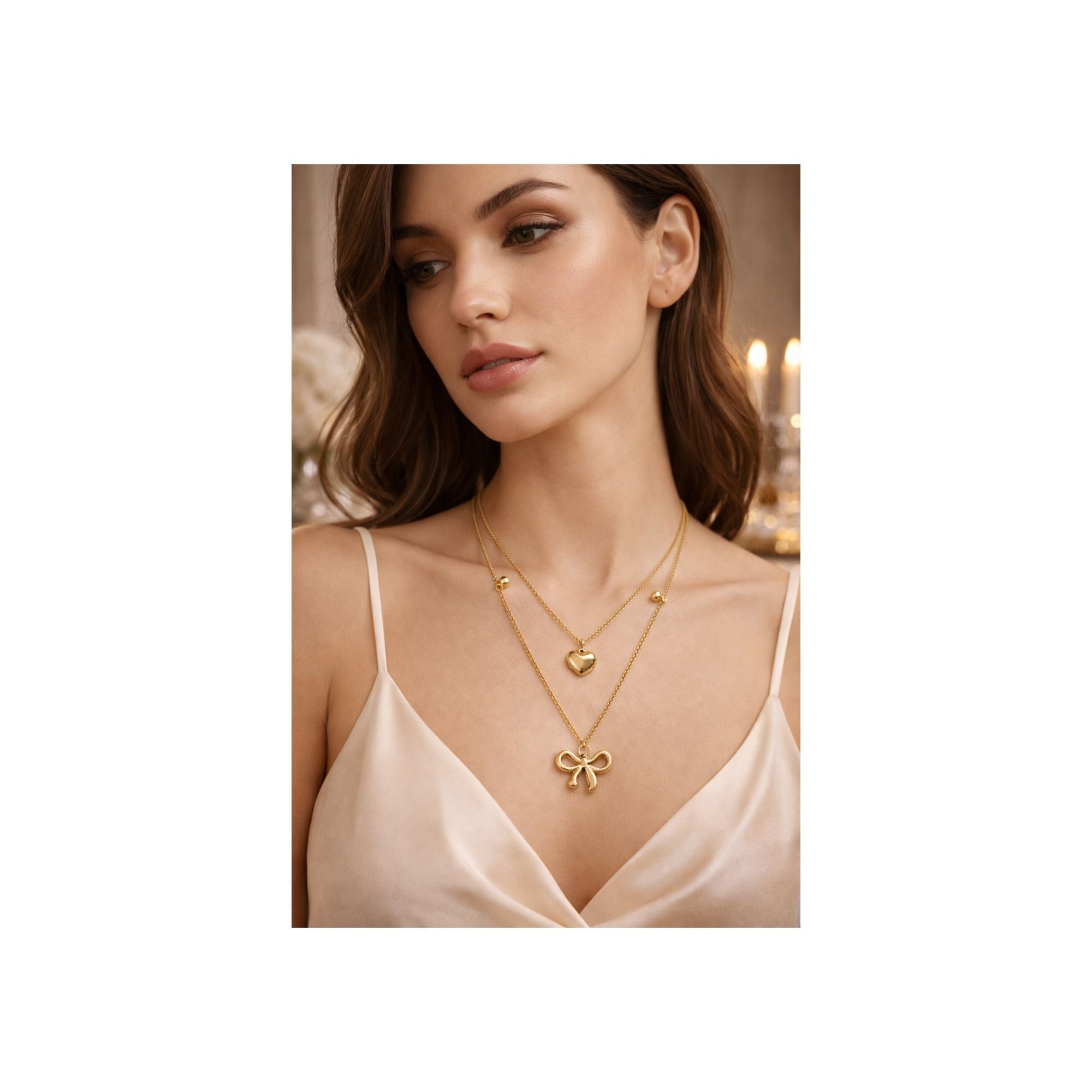 Layered Heart & Bow Necklace – Anti-Tarnish, Cute & Coquette
