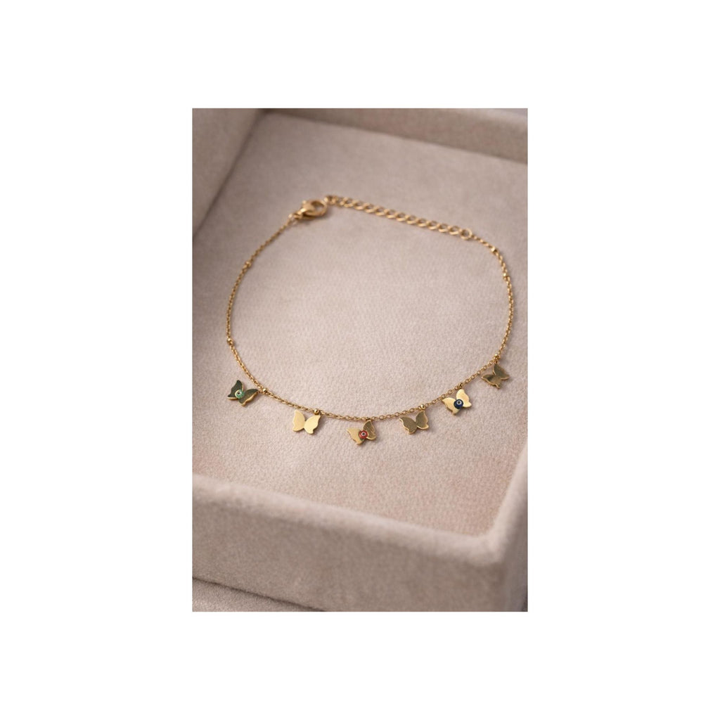 🦋 Gold Butterfly Evil Eye Anti-Tarnish Charm Bracelet 🧿