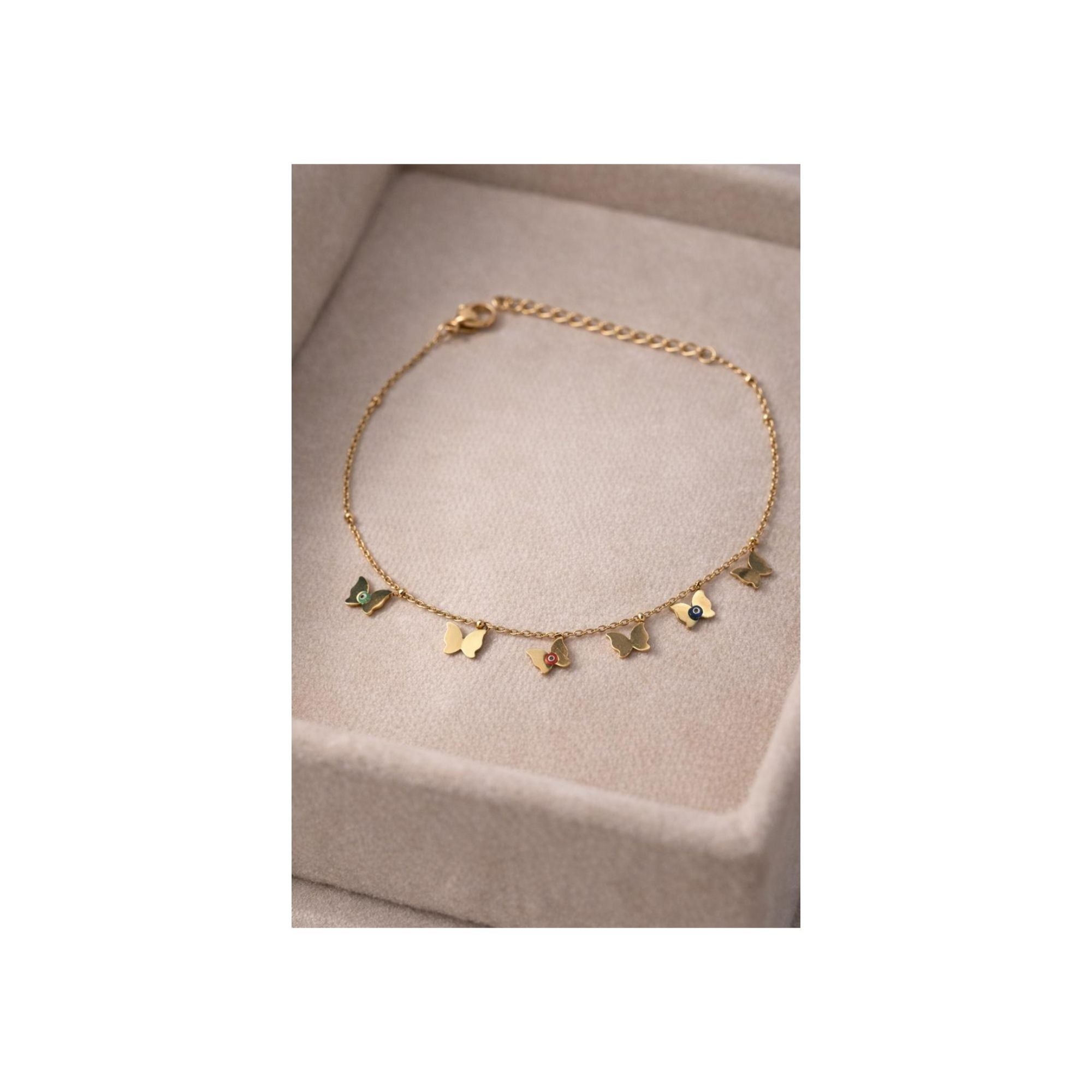 🦋 Gold Butterfly Evil Eye Anti-Tarnish Charm Bracelet 🧿