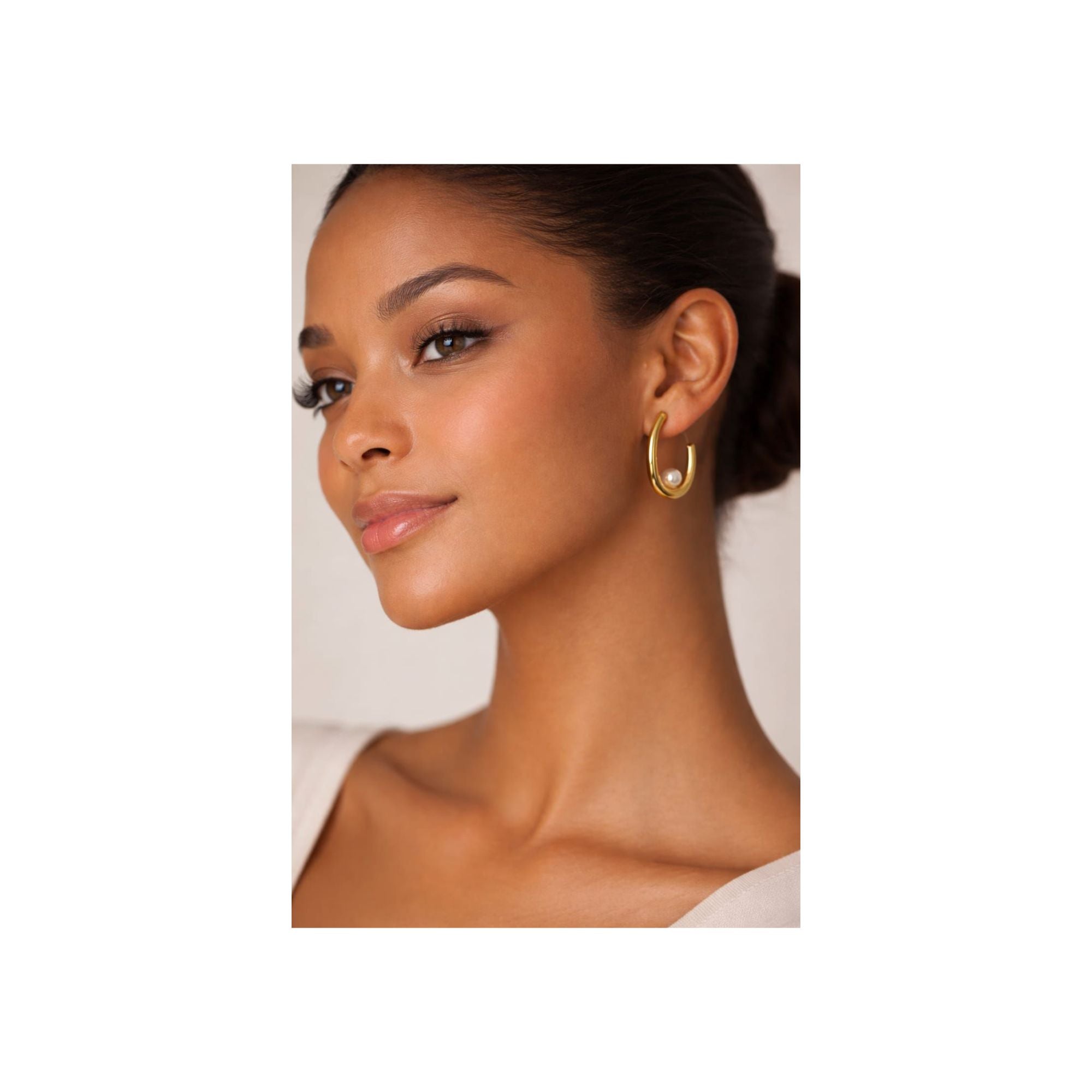 ✨ Pearl Drop Curve Gold Hoops | Anti-Tarnish 316L Stainless Steal ✨