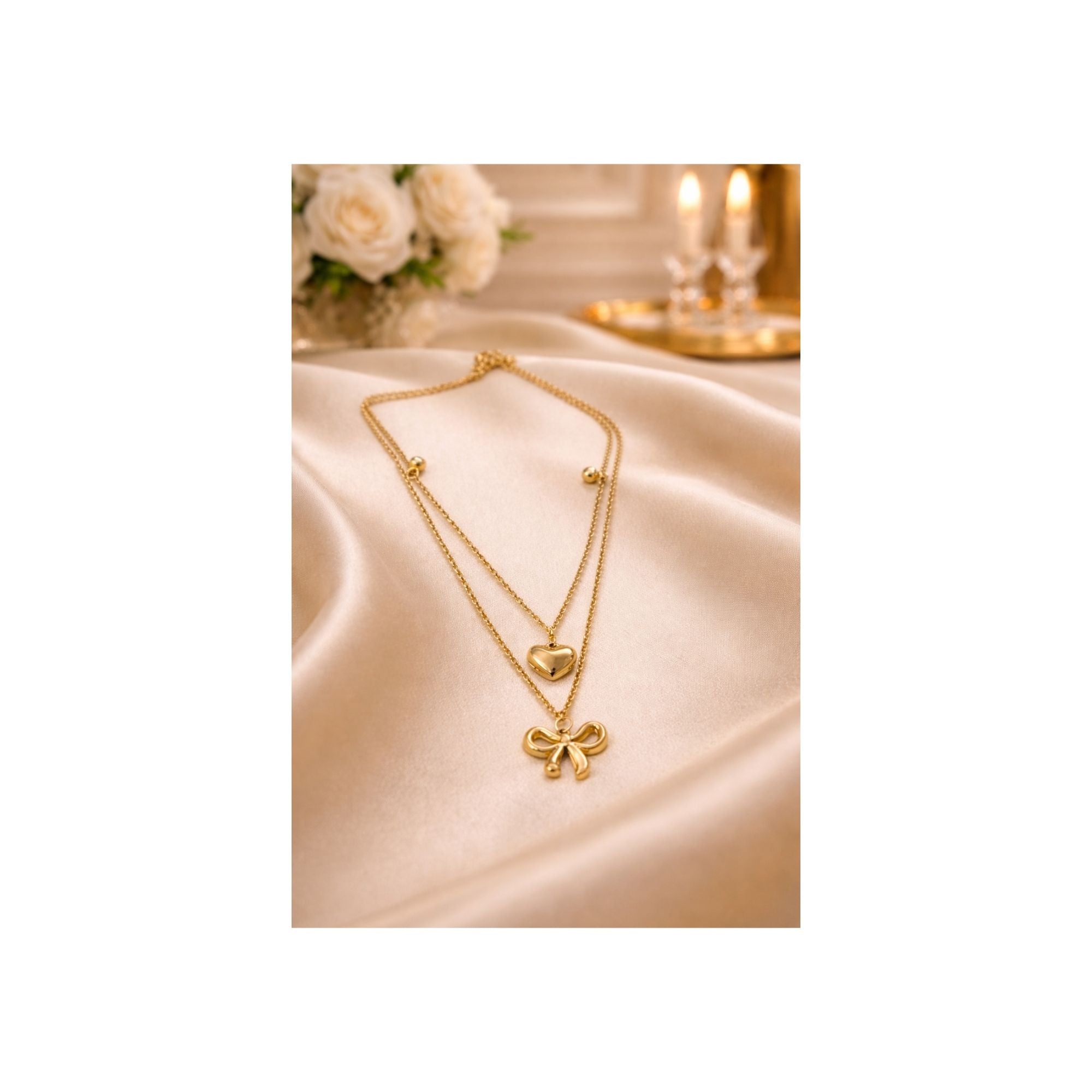 Layered Heart & Bow Necklace – Anti-Tarnish, Cute & Coquette