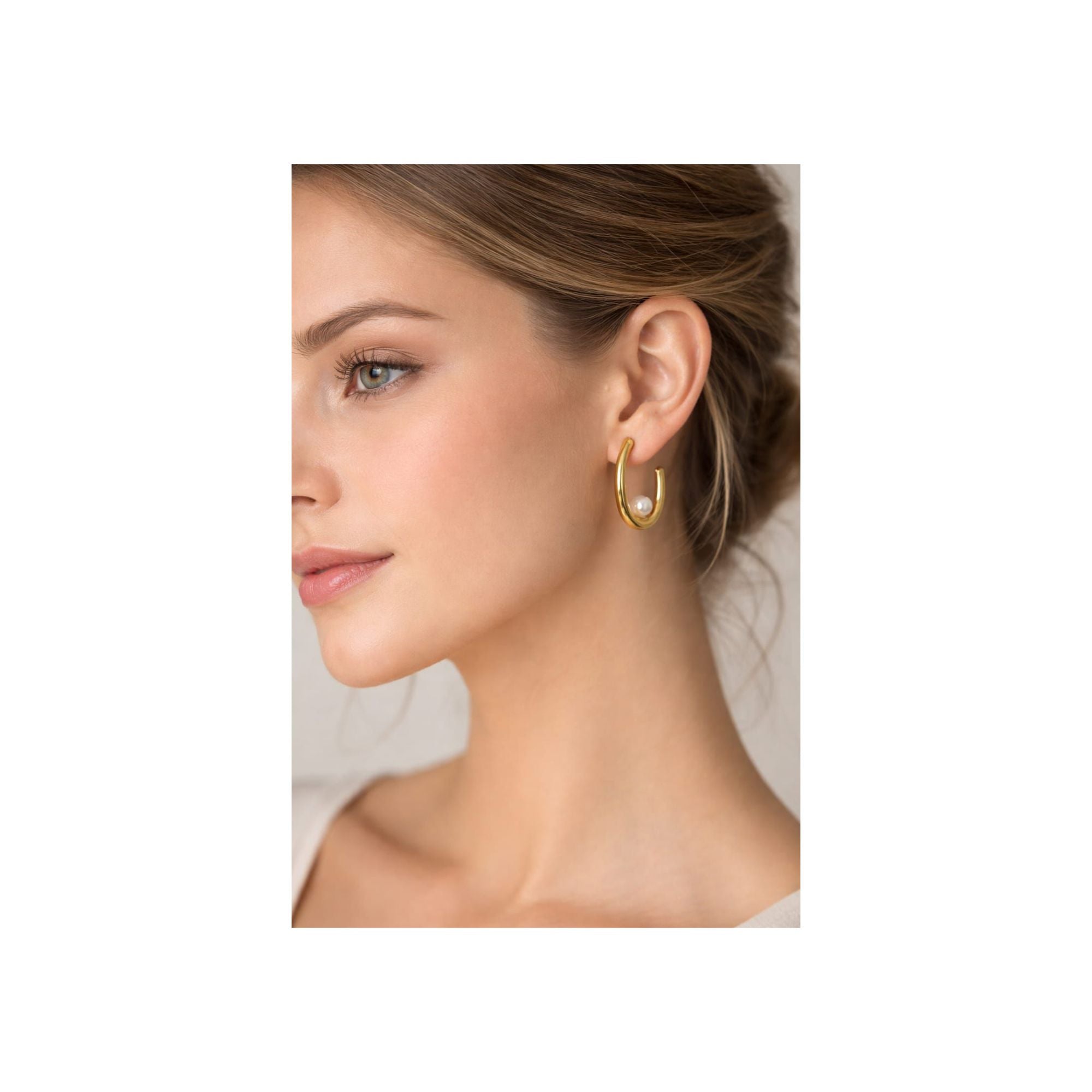 ✨ Pearl Drop Curve Gold Hoops | Anti-Tarnish 316L Stainless Steal ✨