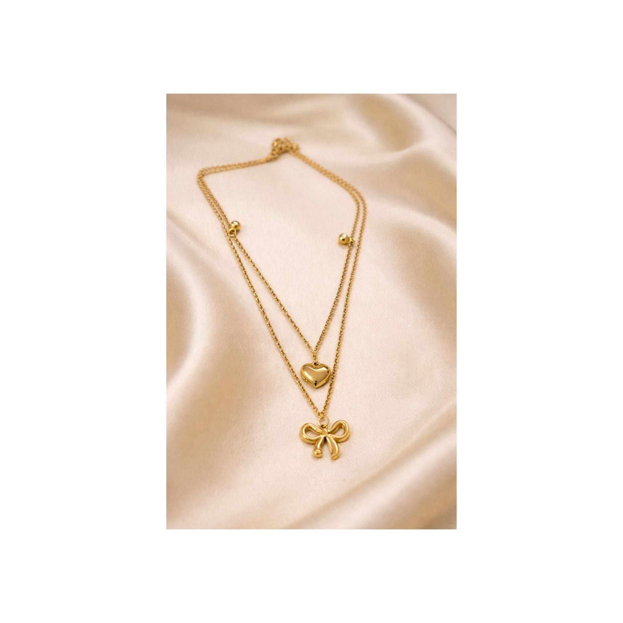 Layered Heart & Bow Necklace – Anti-Tarnish, Cute & Coquette