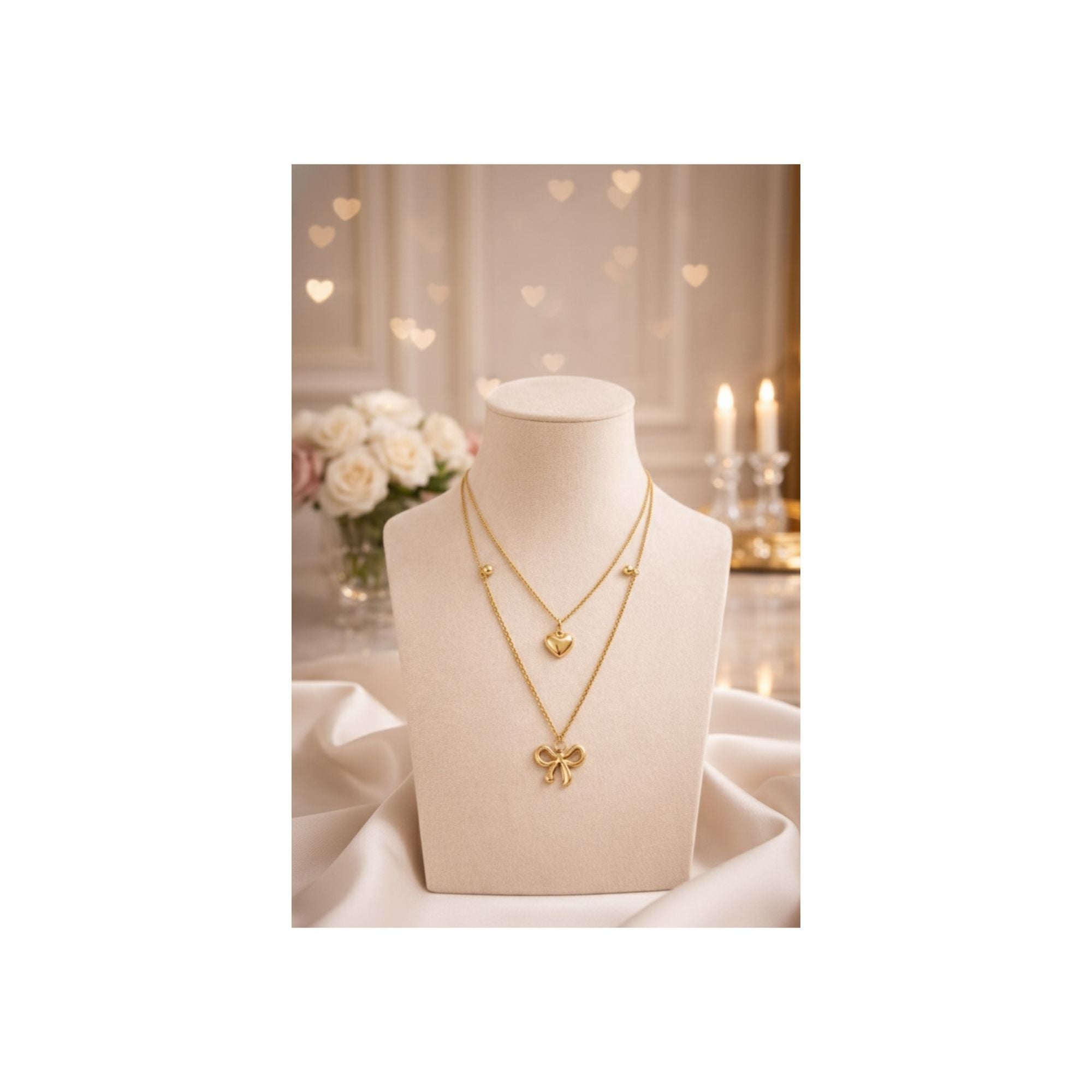 Layered Heart & Bow Necklace – Anti-Tarnish, Cute & Coquette