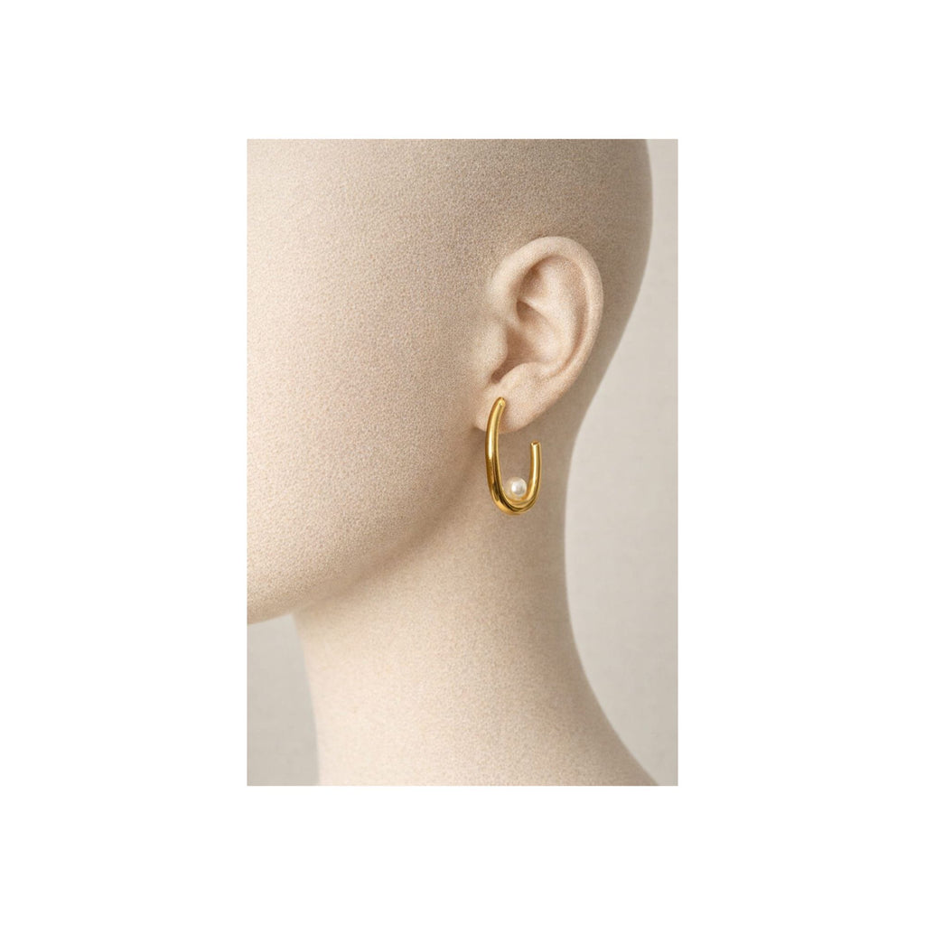 ✨ Pearl Drop Curve Gold Hoops | Anti-Tarnish 316L Stainless Steal ✨